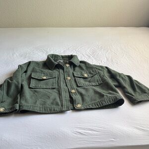 Kids Olive Green Button-Front Jacket